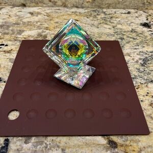 Single Dichroic Crystal Cube Sculpture on Crystal Base